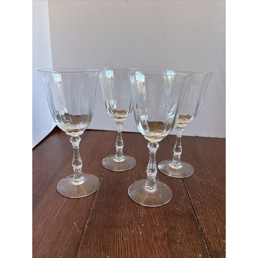 Fostoria Wilma Crystal Wine or Water‎ Goblets Faceted, 7 5/8" Set for 4